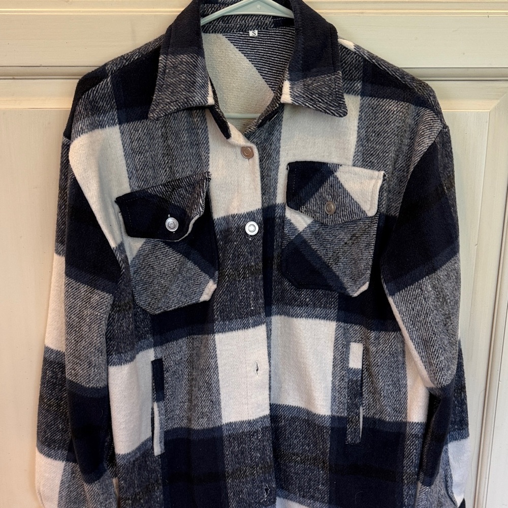 Stylish Dark Navy and White buffalo check flannel Jacket
